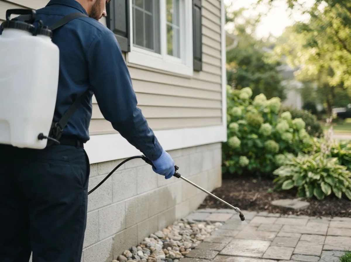 Pest control technician inspecting a home in Springville, PA